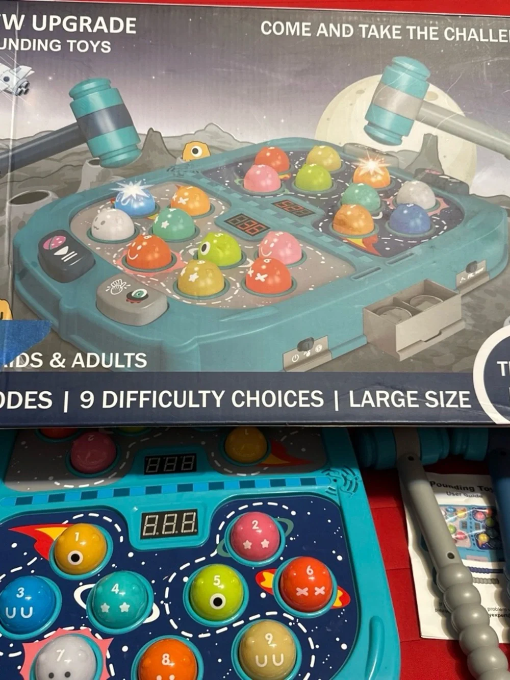Juztoys 2 players whack A mole game - 3 modes hammering pounding toy with light